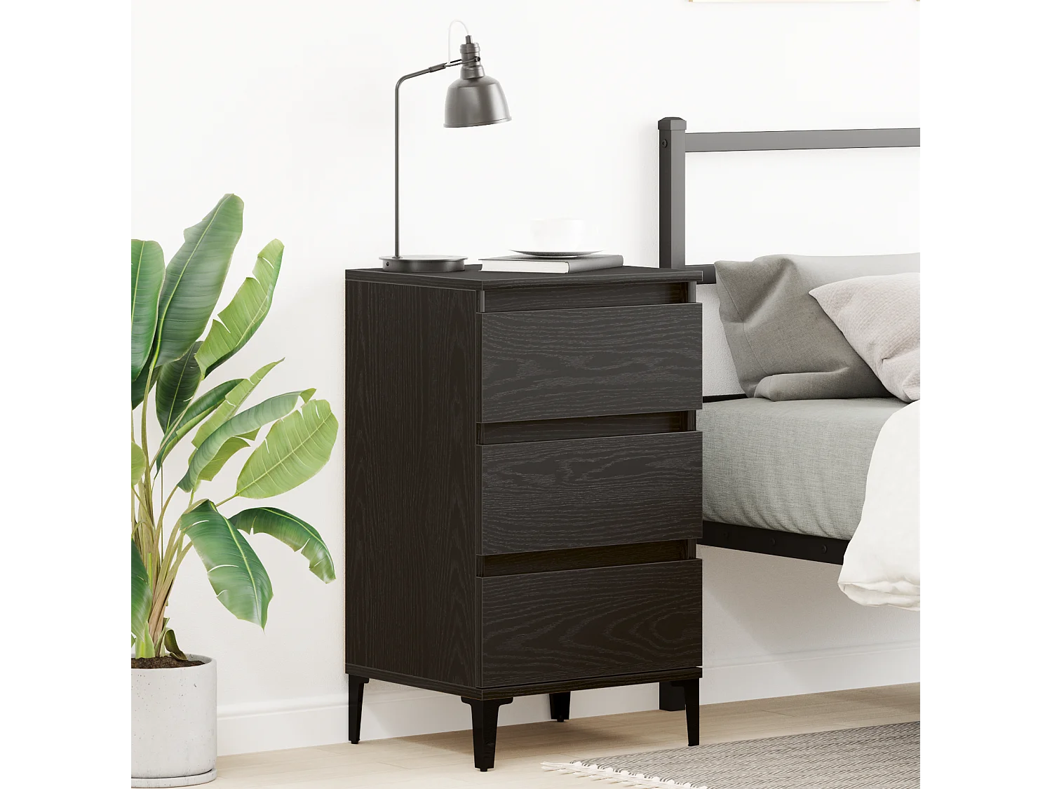 Nachtkastje van zwart eikenhout, 40x35x70 cm, bewerkt hout