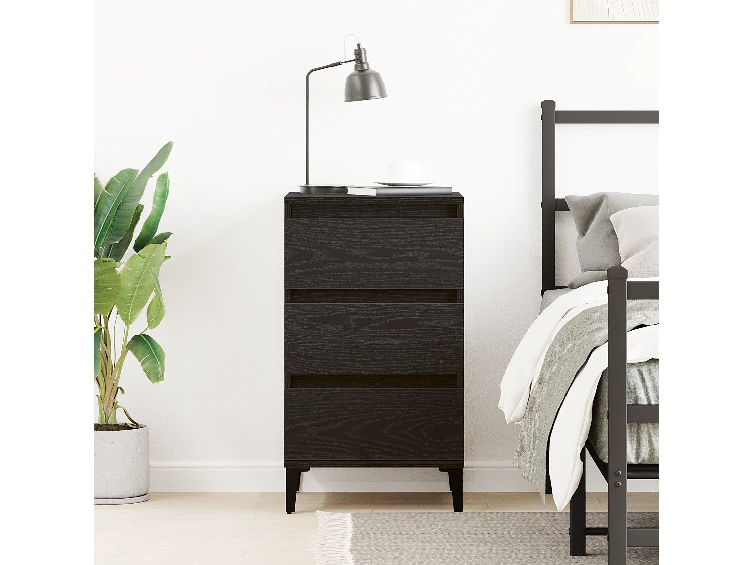 Nachtkastje van zwart eikenhout, 40x35x70 cm, bewerkt hout