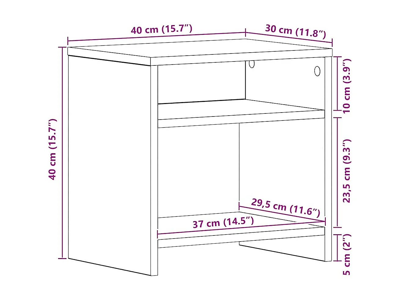 Table de chevet chêne noir 40x30x40 cm bois d'ingénierie