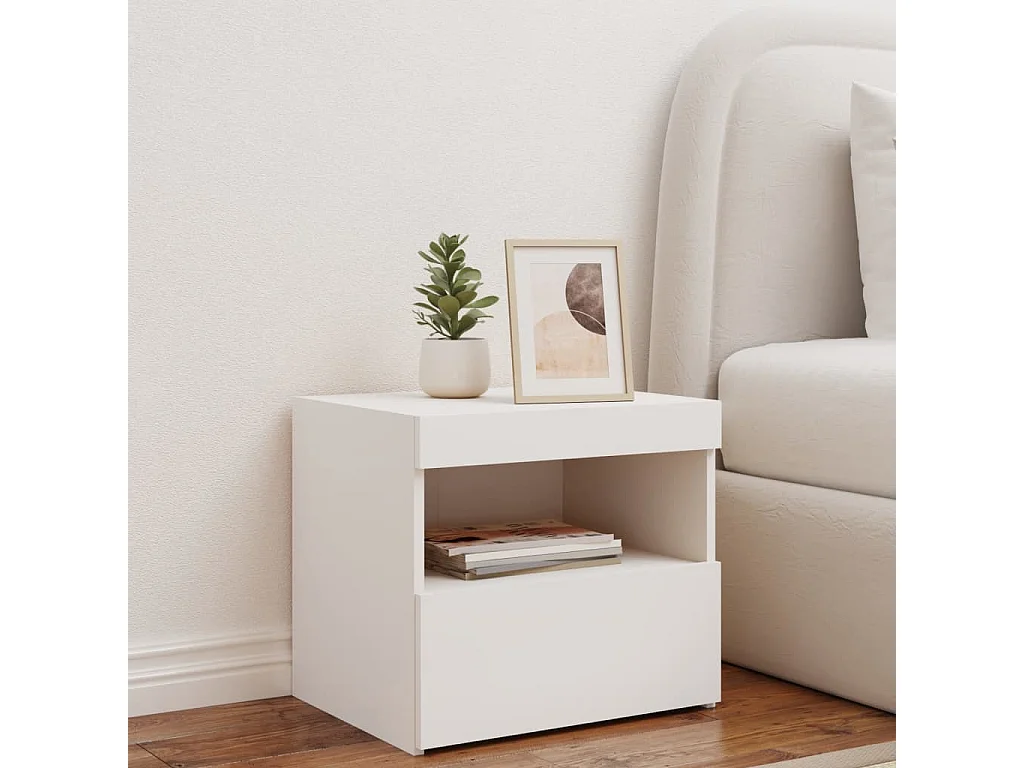 Table de chevet avec lumières LED blanc 50x40x45 cm