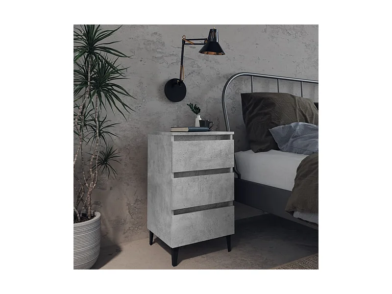 Nachtkastje met betongrijze metalen poten 40x35x69 cm