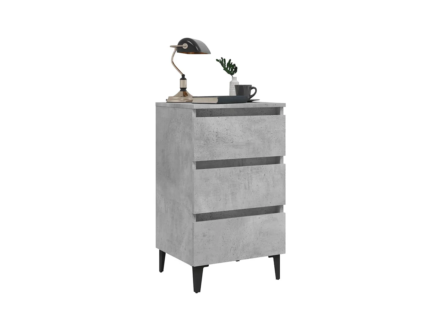 Table de chevet avec pieds en métal gris béton 40x35x69 cm