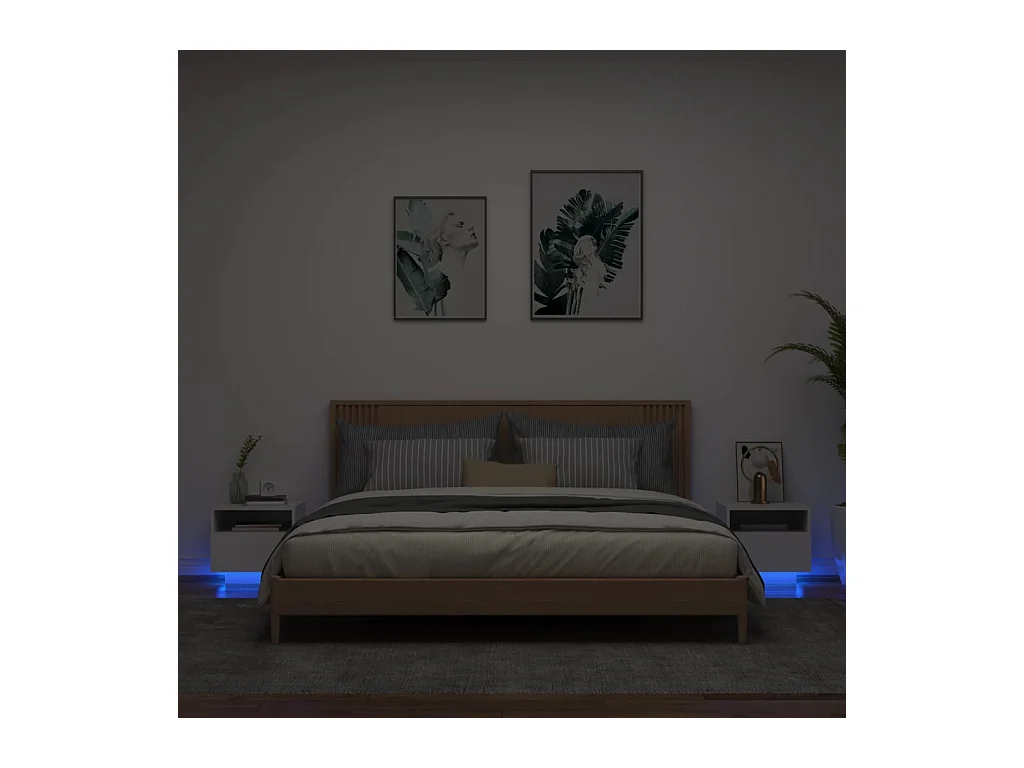 Armoires de chevet avec lumières LED 2 pcs blanc 40x39x37 cm