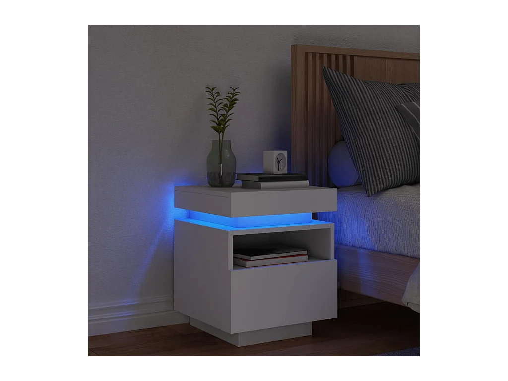 Armoire de chevet avec lumières LED blanc 40x39x48,5 cm