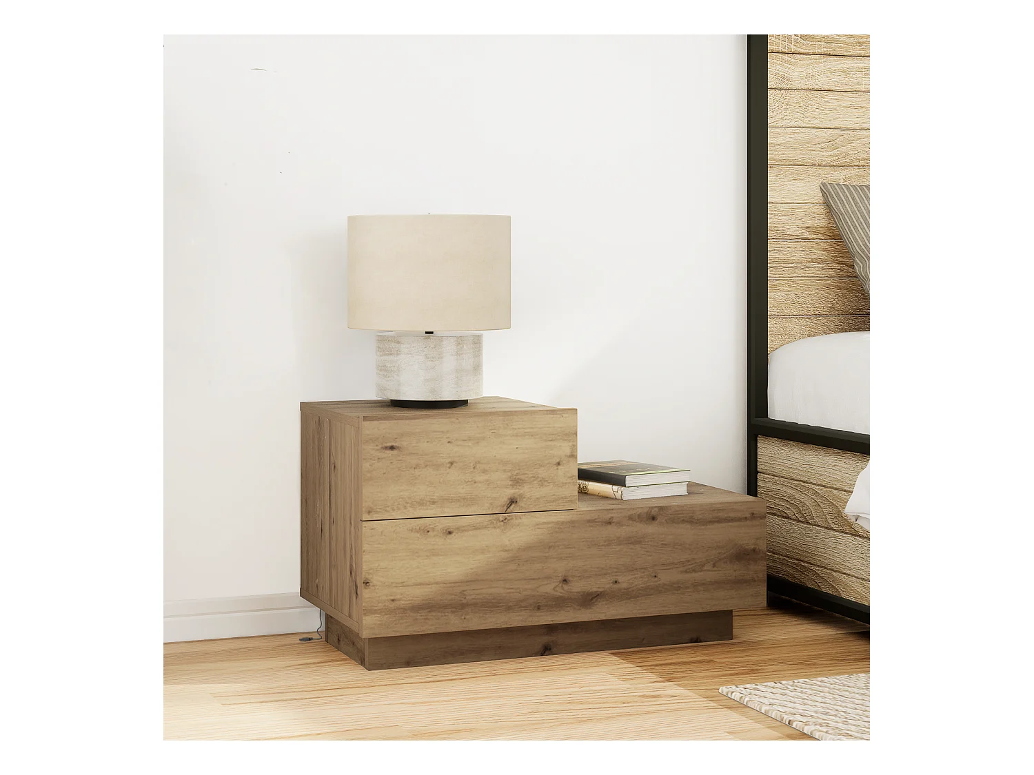 Nachtkastje met LED-verlichting Artisan Oak 100x36x49 cm