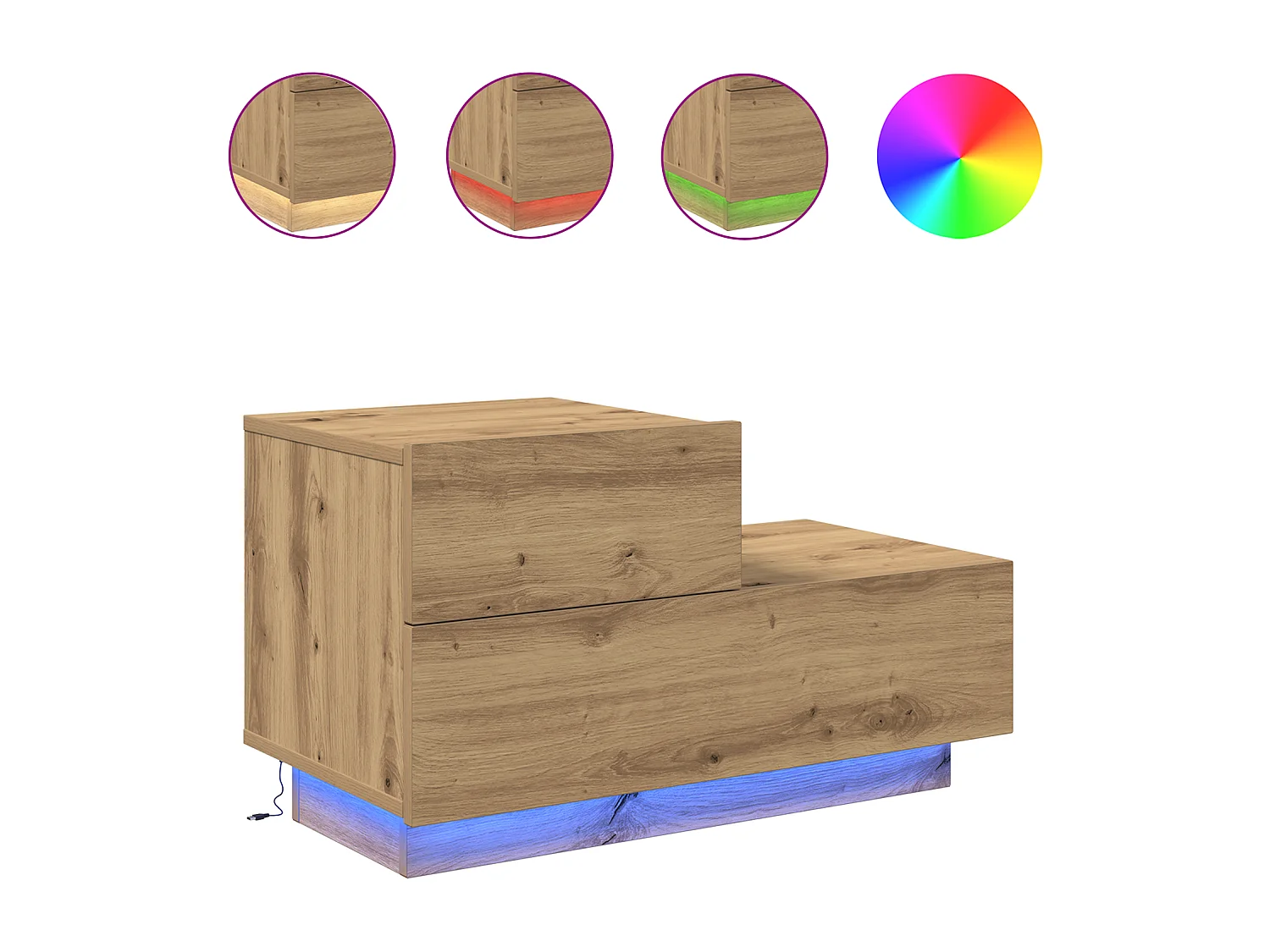 Comodino con luci LED Artisan Oak 100x36x49 cm