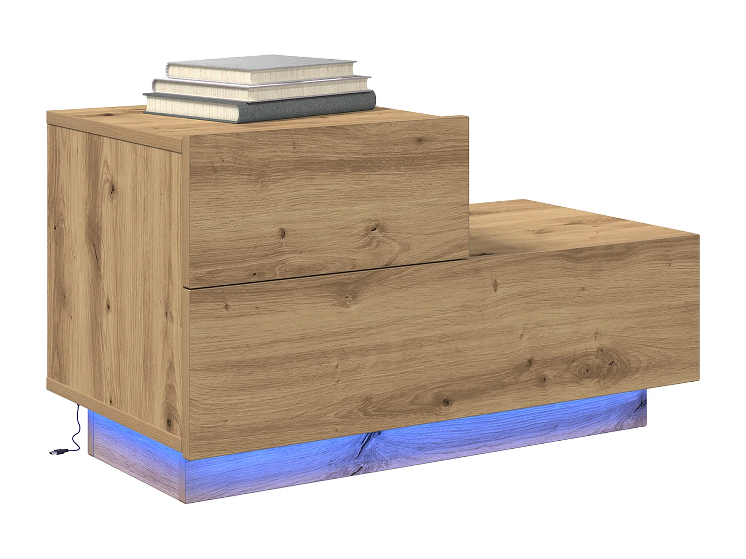 Comodino con luci LED Artisan Oak 100x36x49 cm