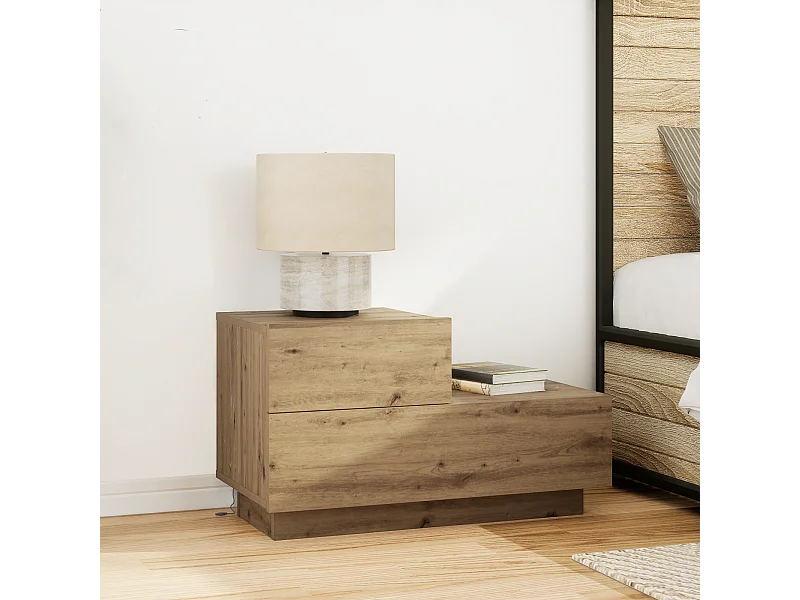 Comodino con luci LED Artisan Oak 100x36x49 cm
