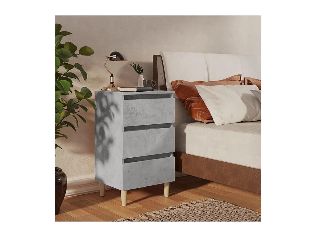 Tables de chevet avec pieds en bois 2 pcs gris béton 40x35x69cm