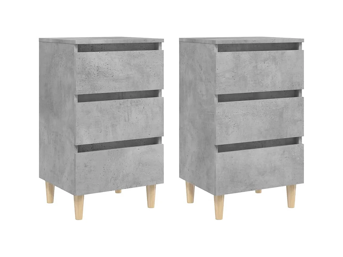 Tables de chevet avec pieds en bois 2 pcs gris béton 40x35x69cm