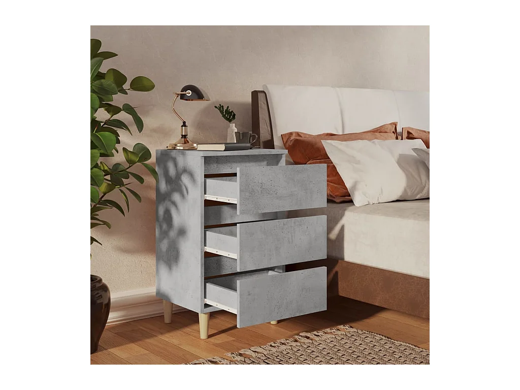 Tables de chevet avec pieds en bois 2 pcs gris béton 40x35x69cm