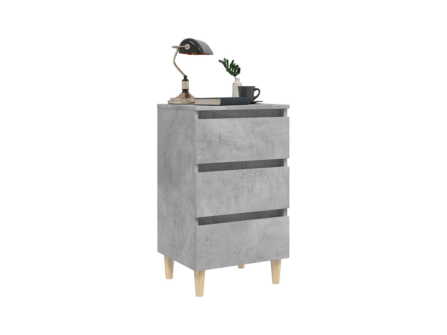 Tables de chevet avec pieds en bois 2 pcs gris béton 40x35x69cm