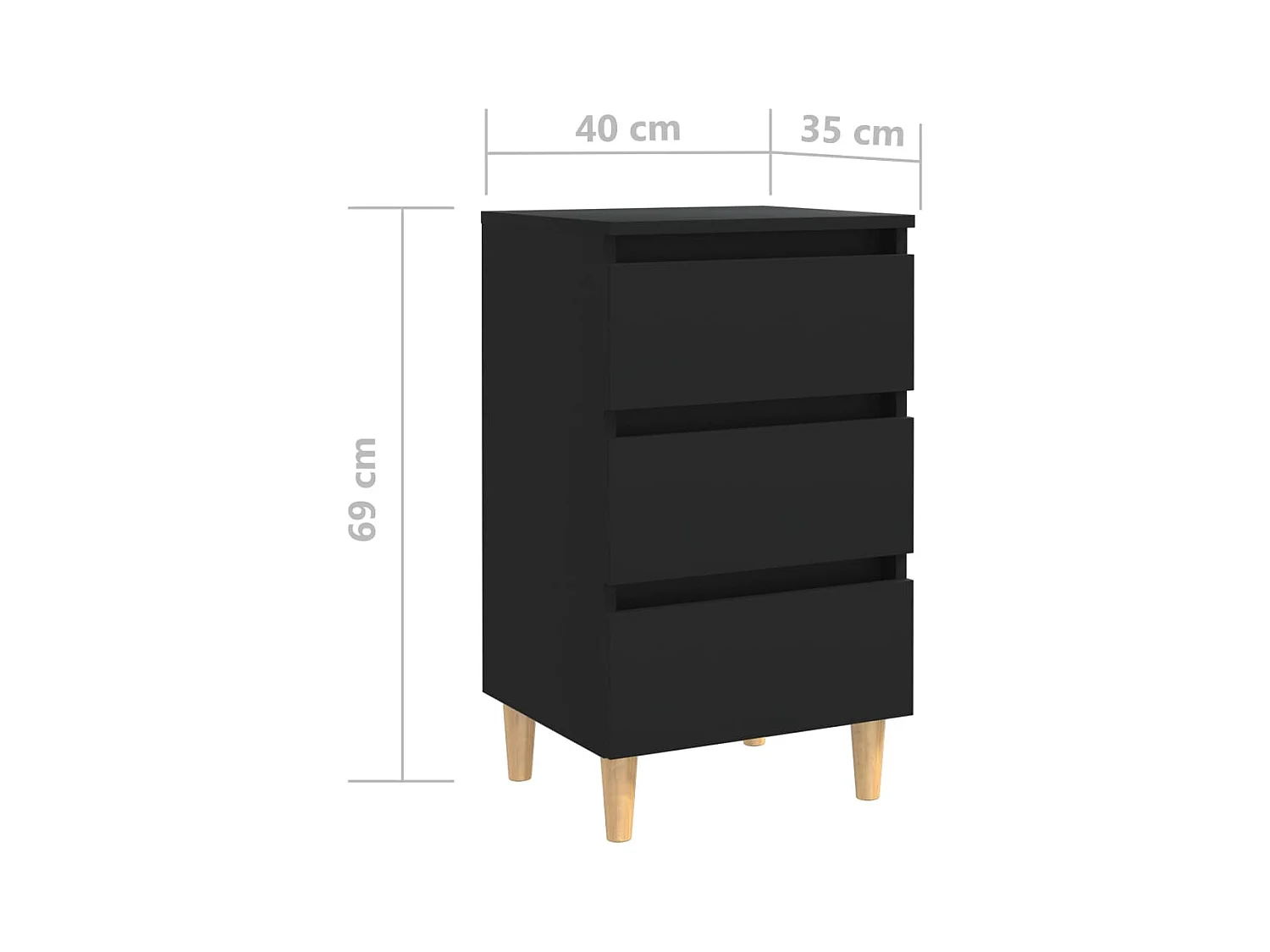 Comodino con gambe in legno nero 40x35x69 cm
