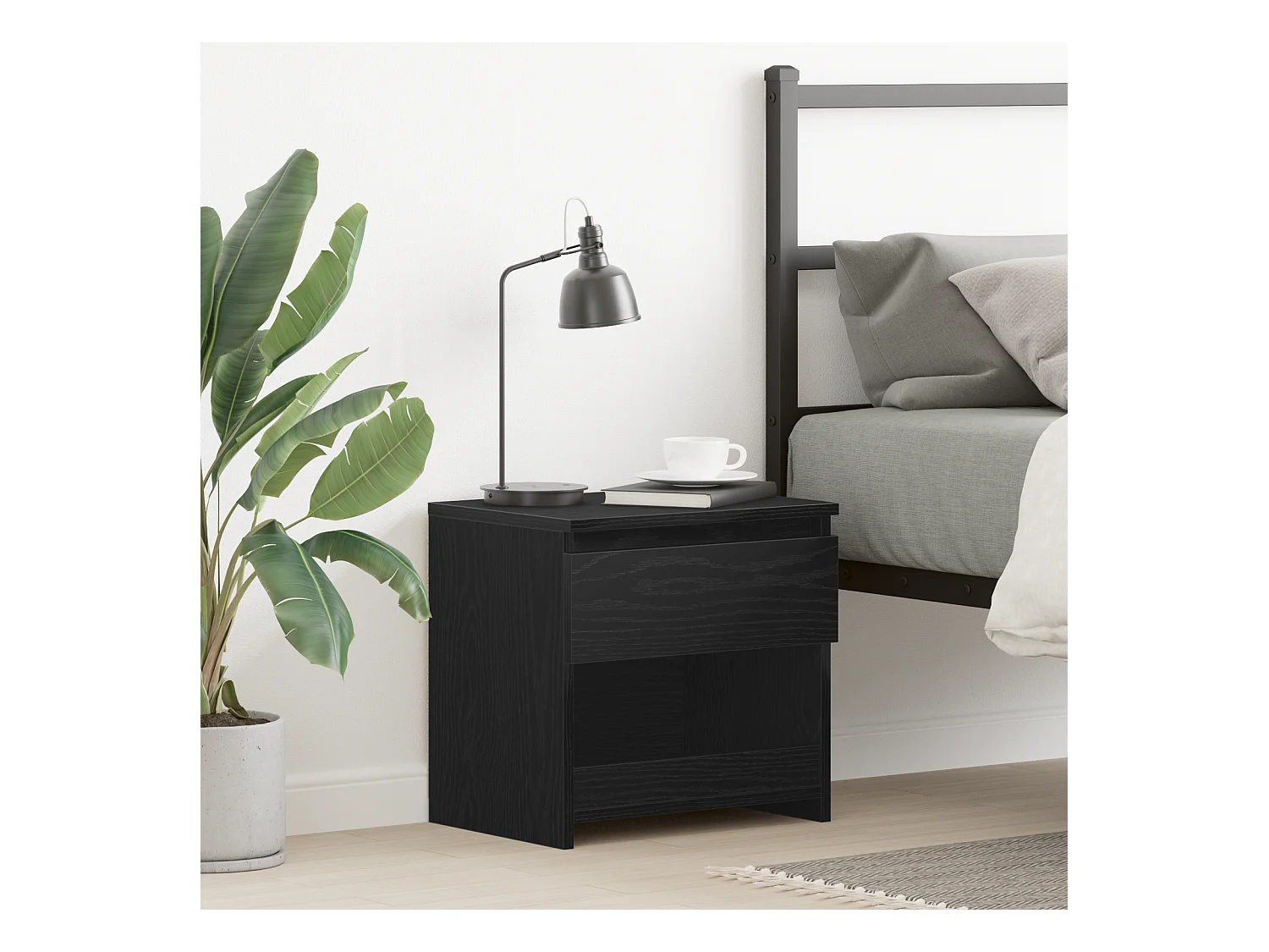 Table de nuit Noir Chêne 40x30x39 cm en bois d'ingénierie