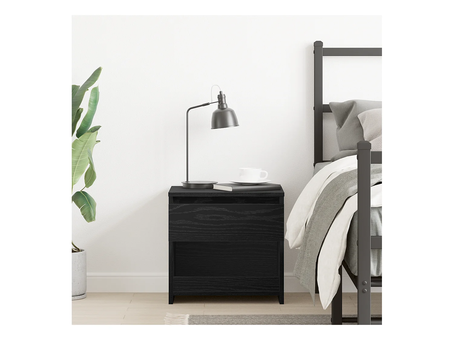 Table de nuit Noir Chêne 40x30x39 cm en bois d'ingénierie