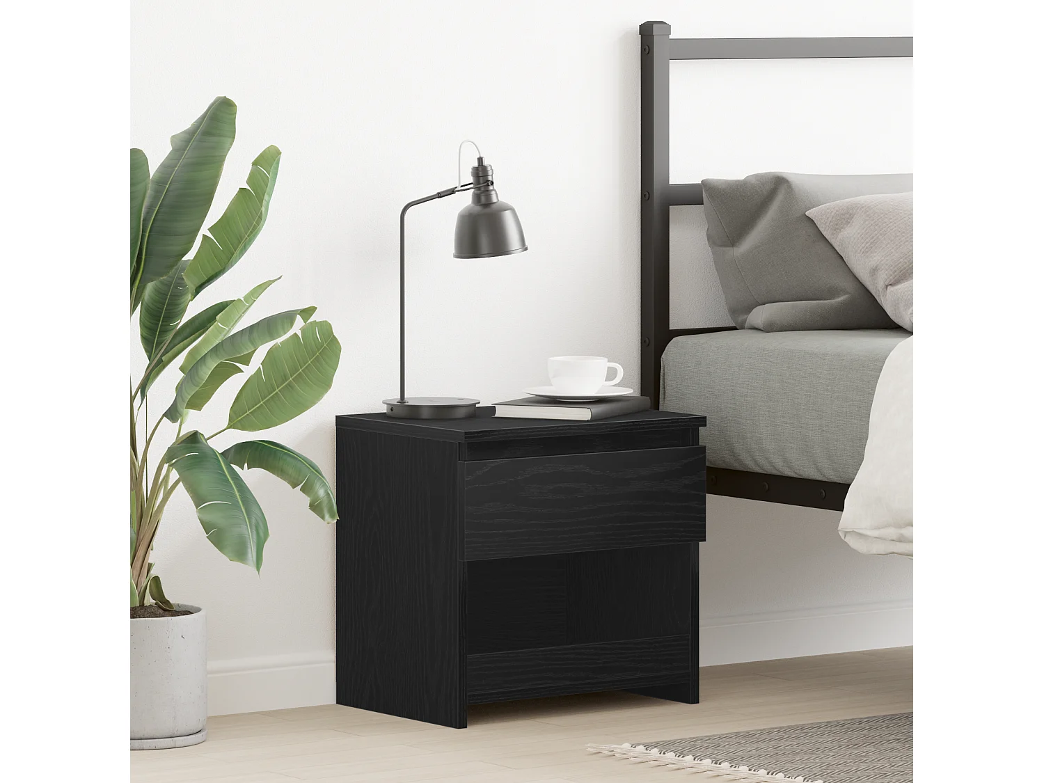 Mesita de noche de roble negro 40x30x39 cm en madera de ingeniería