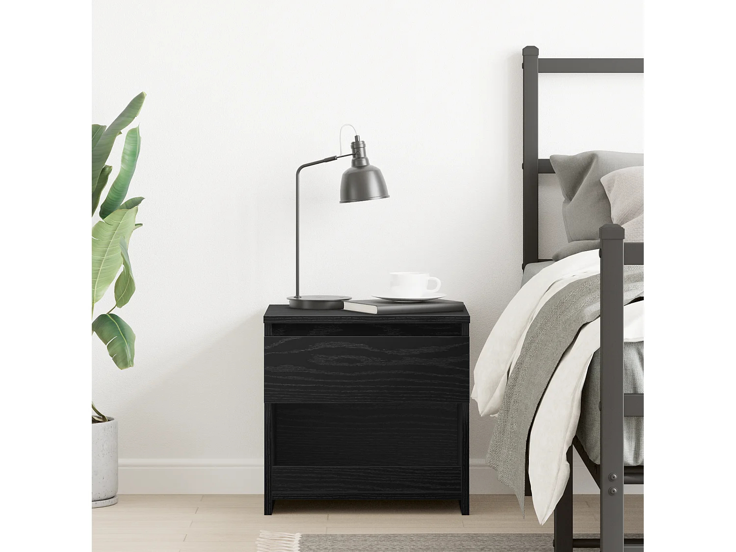 Mesita de noche de roble negro 40x30x39 cm en madera de ingeniería