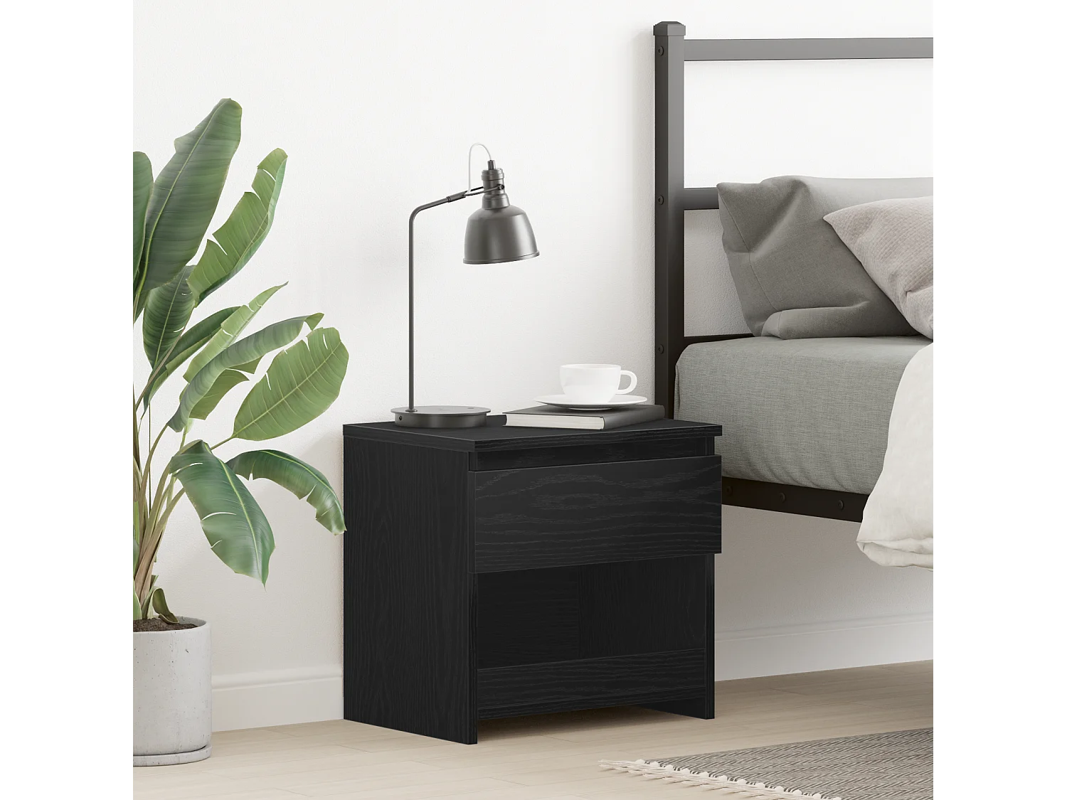 Table de nuit Noir Chêne 40x30x39 cm en bois d'ingénierie