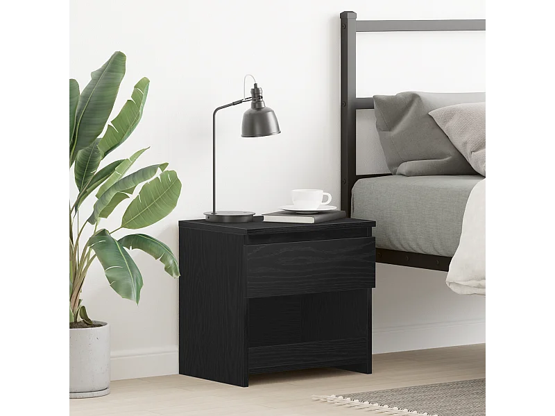 Table de nuit Noir Chêne 40x30x39 cm en bois d'ingénierie