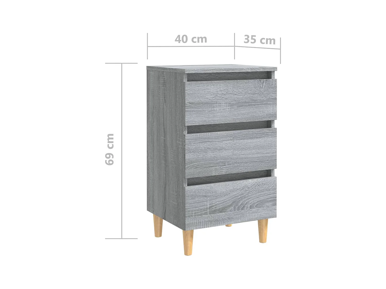 Table de chevet avec pieds en bois Sonoma gris 40x35x69 cm