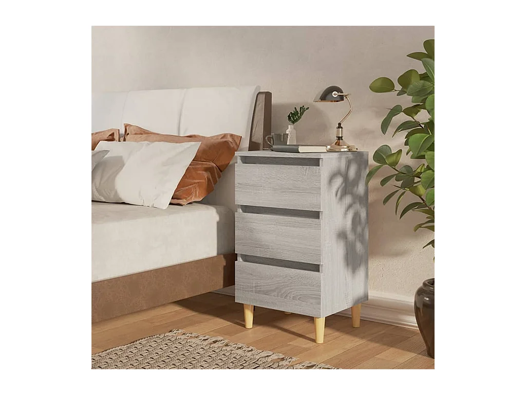Mesita de noche con patas de madera Sonoma gris 40x35x69 cm