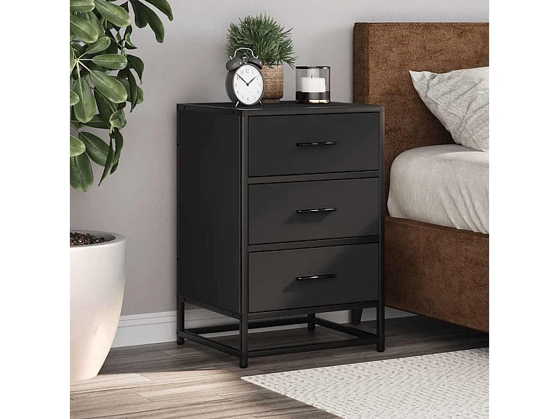 Comodino nero 40x34,5x60 cm in legno ingegnerizzato e metallo