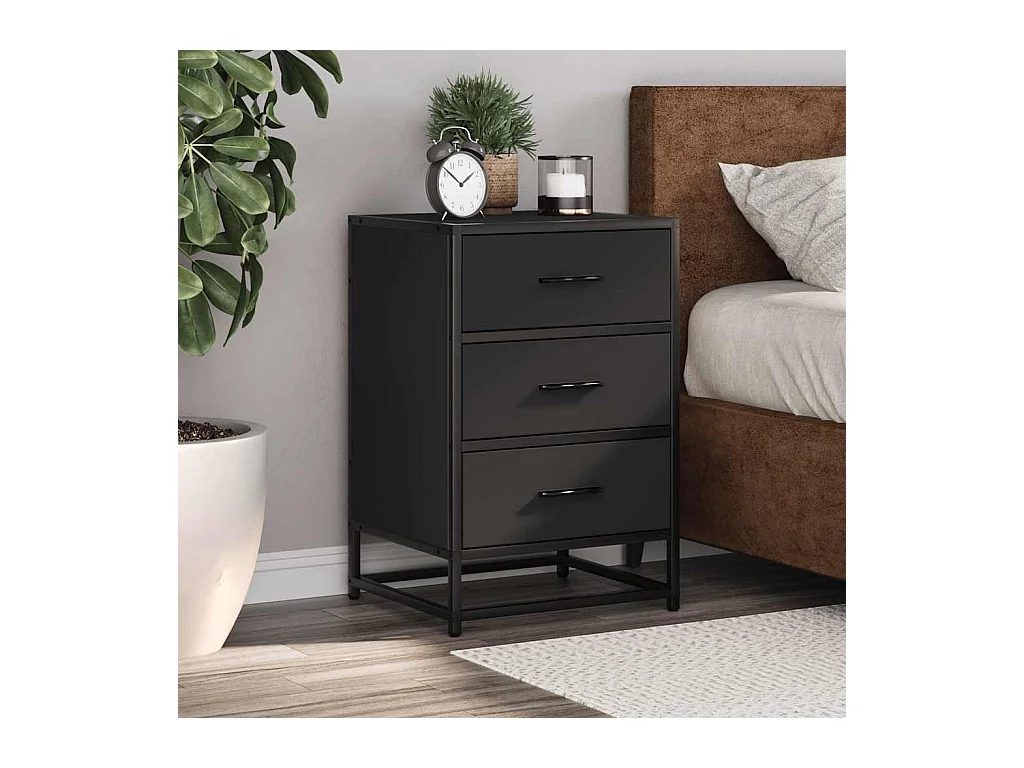 Table de chevet noir 40x34,5x60 cm bois d'ingénierie et métal