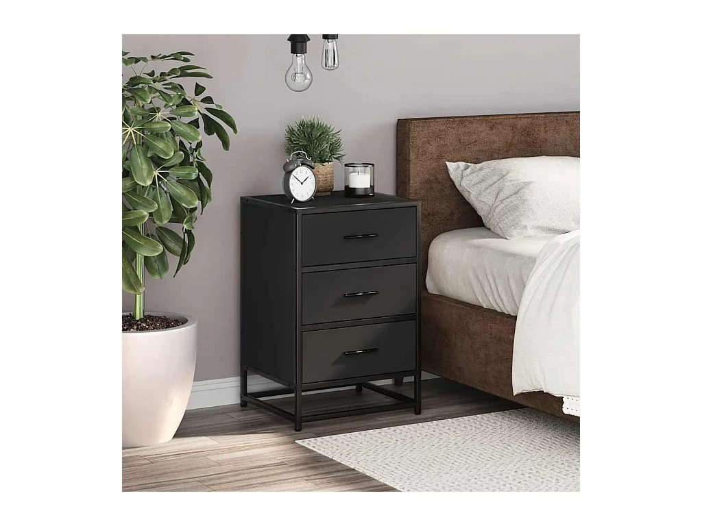 Table de chevet noir 40x34,5x60 cm bois d'ingénierie et métal