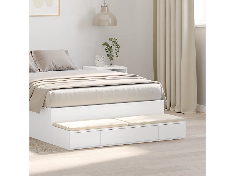 Cajones de cama blancos 120x36,5x16,5 cm en madera reconstituida
