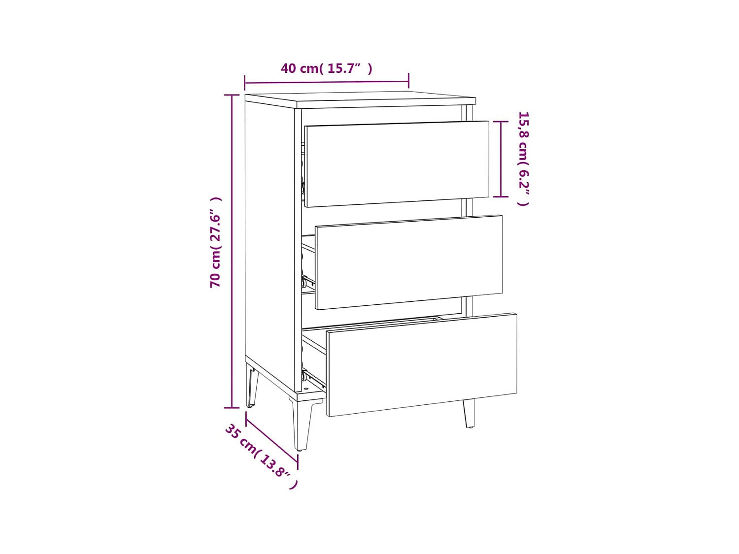 Table de chevet blanc 40x35x70 cm bois d’ingénierie