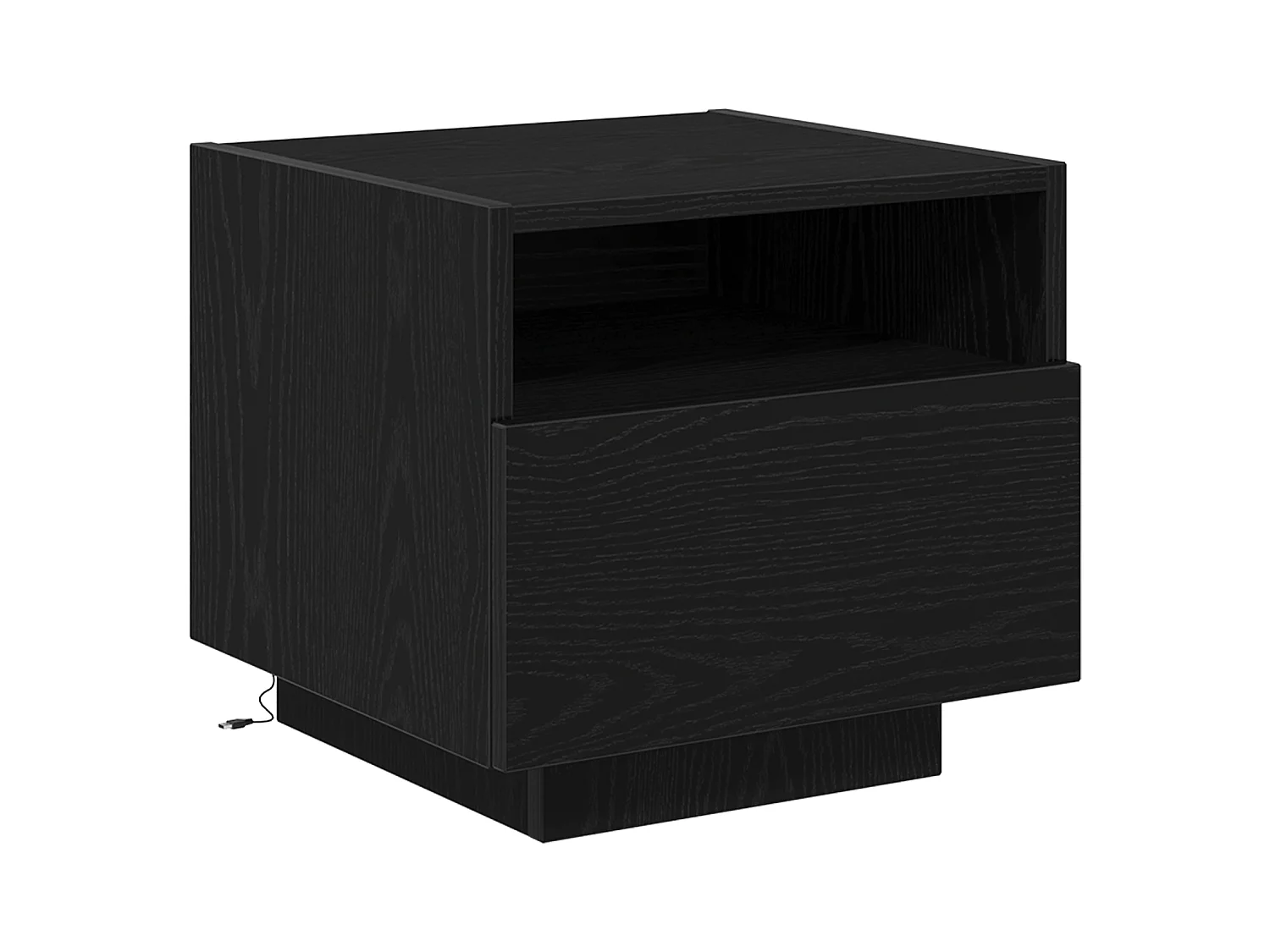 Comodino con luci LED in rovere nero 40x39x37 cm