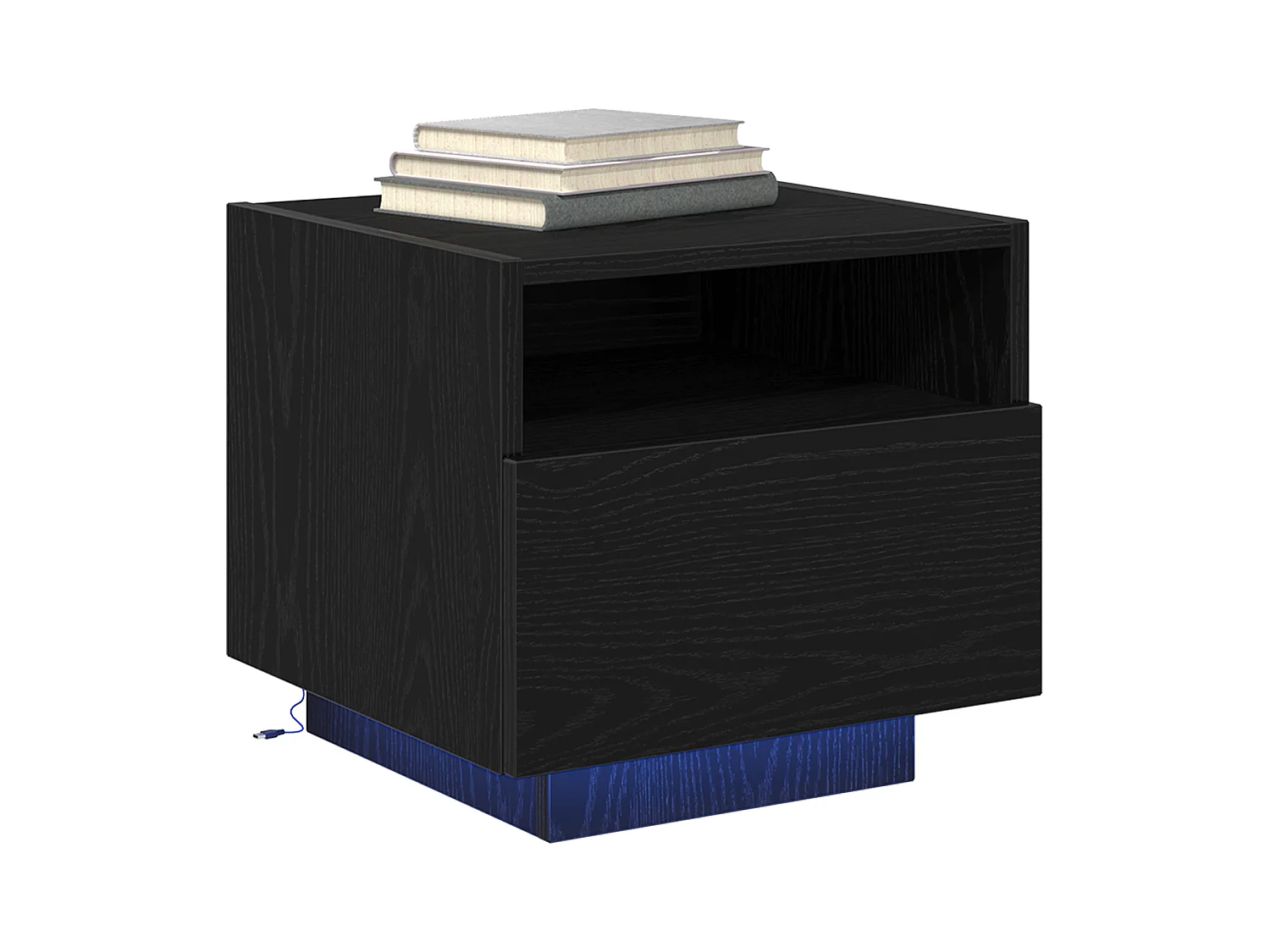 Comodino con luci LED in rovere nero 40x39x37 cm