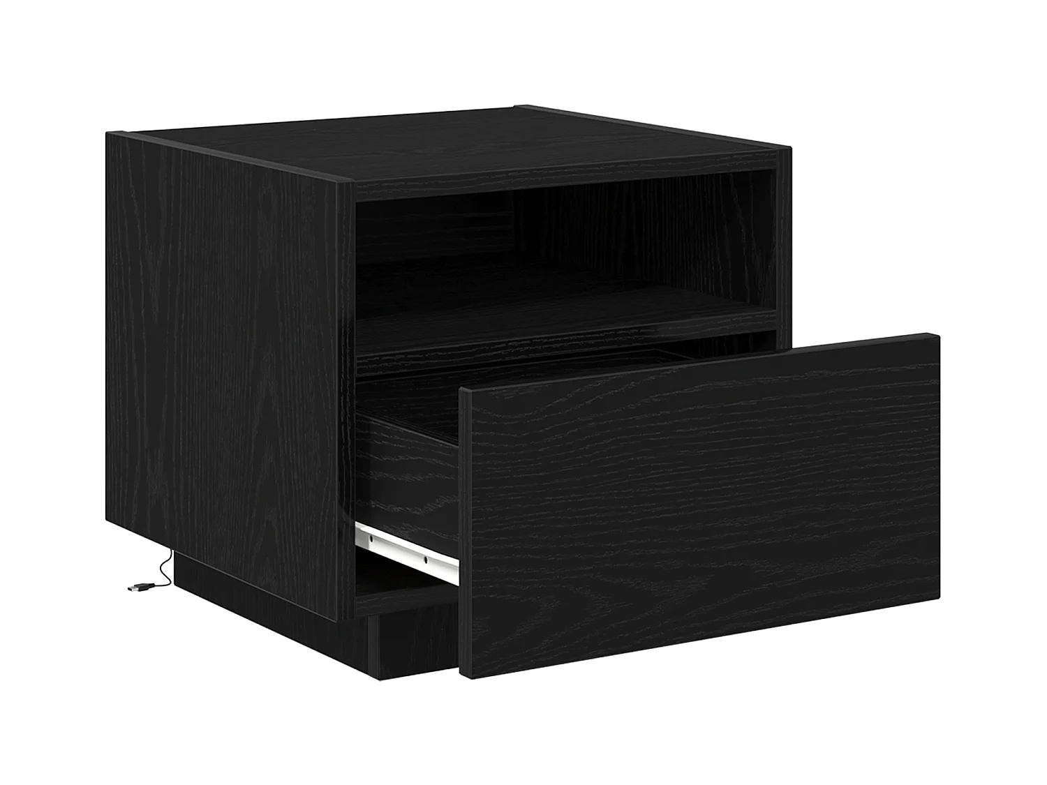 Comodino con luci LED in rovere nero 40x39x37 cm