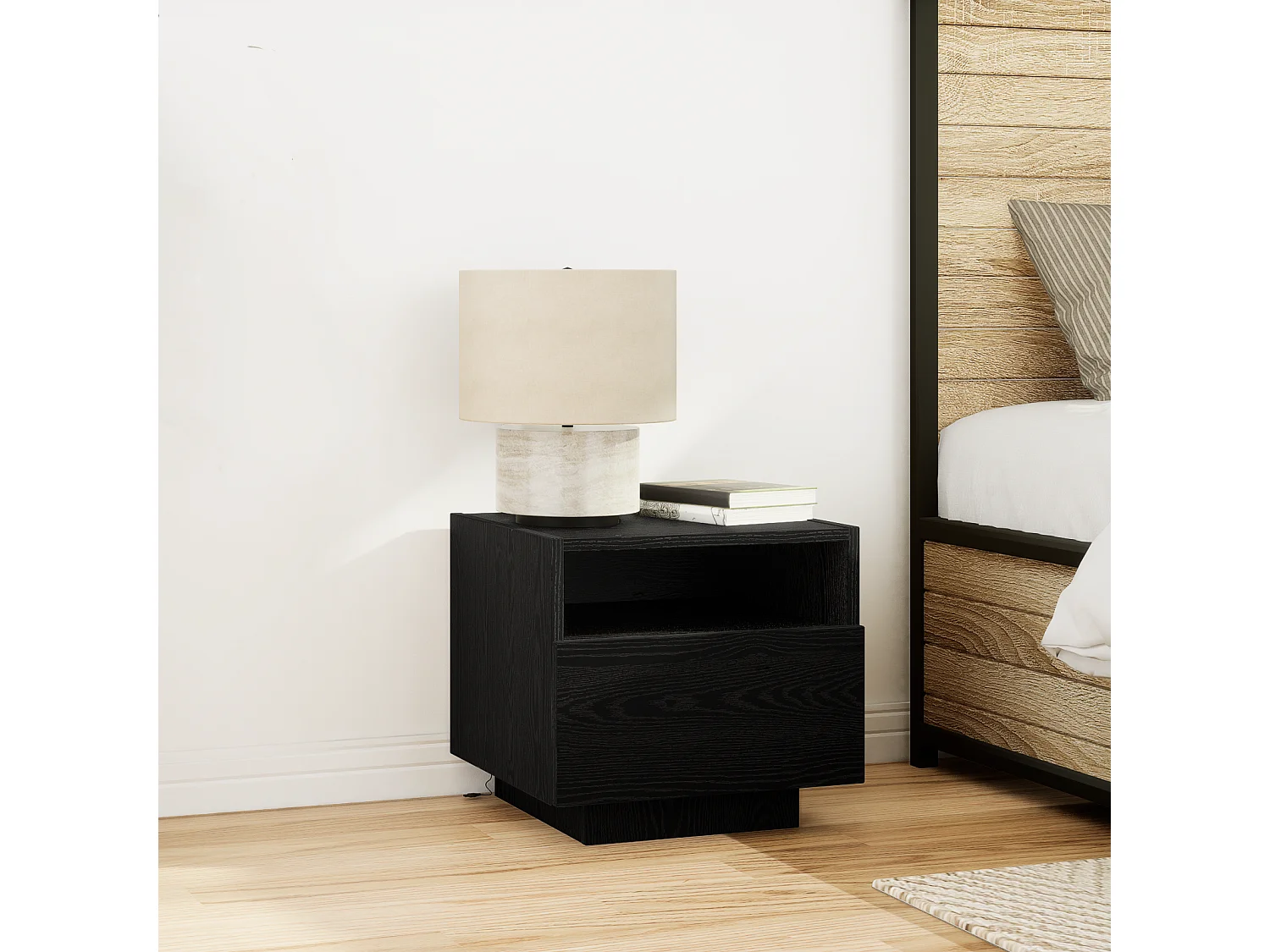 Table de chevet avec lumières LED en chêne noir 40x39x37 cm