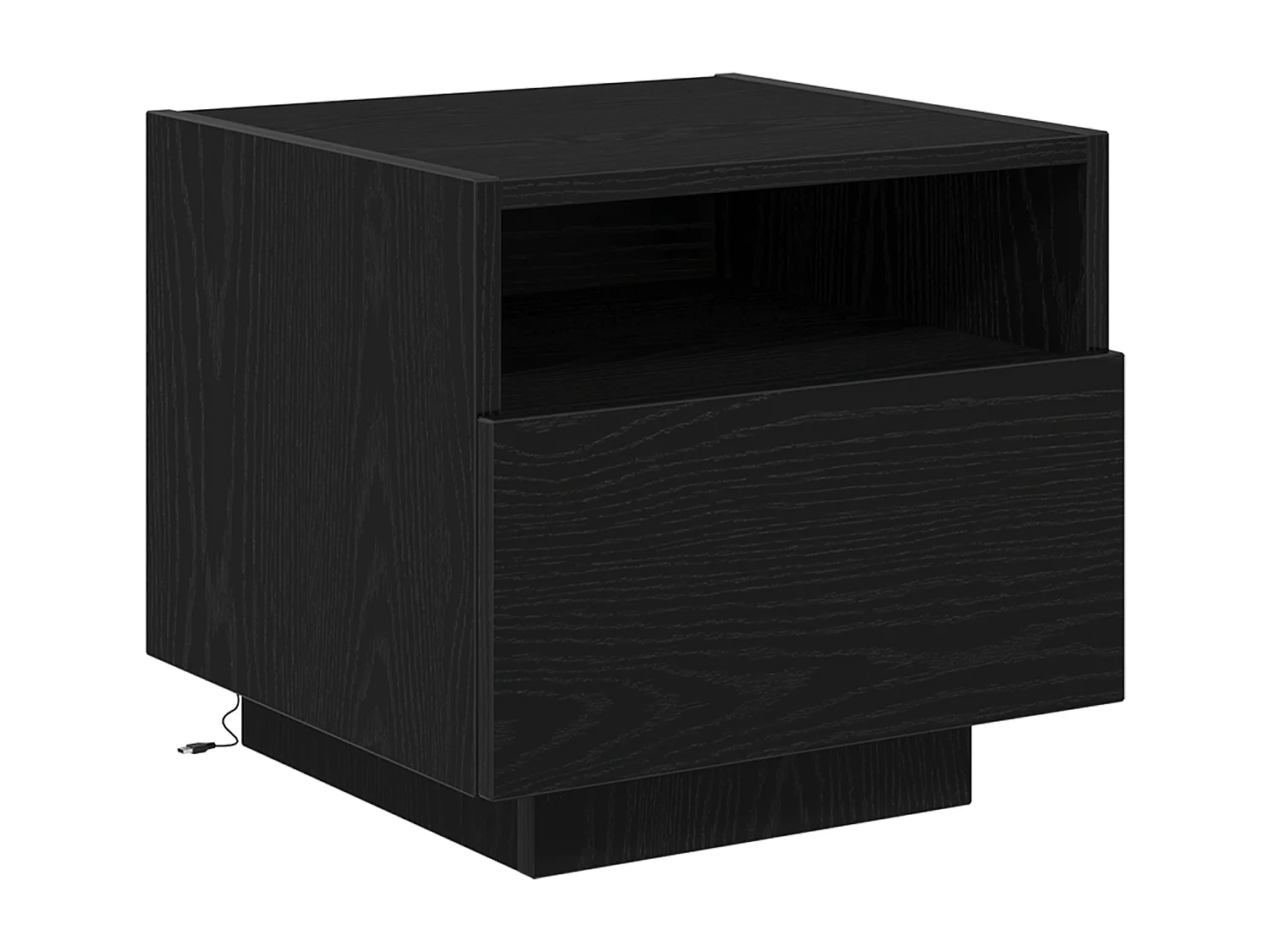 Mesita de noche con luces LED en roble negro 40x39x37 cm