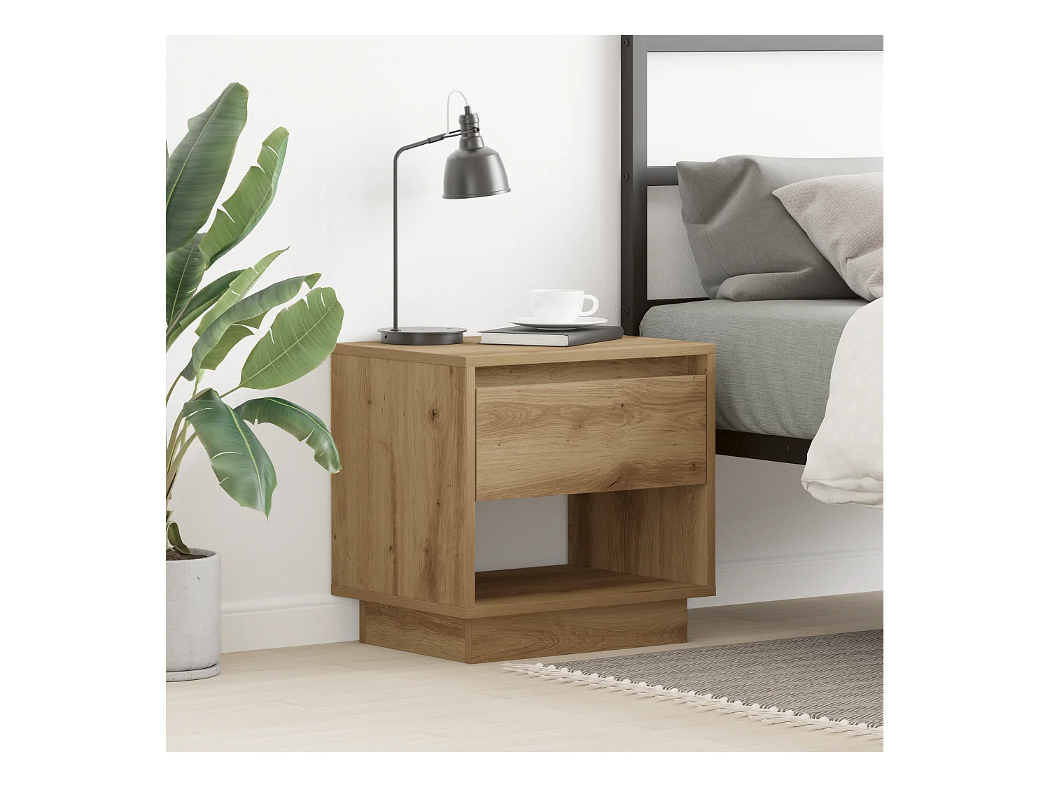 Table de chevet en chêne artisanal 45x34x46 cm en bois d'ingénierie