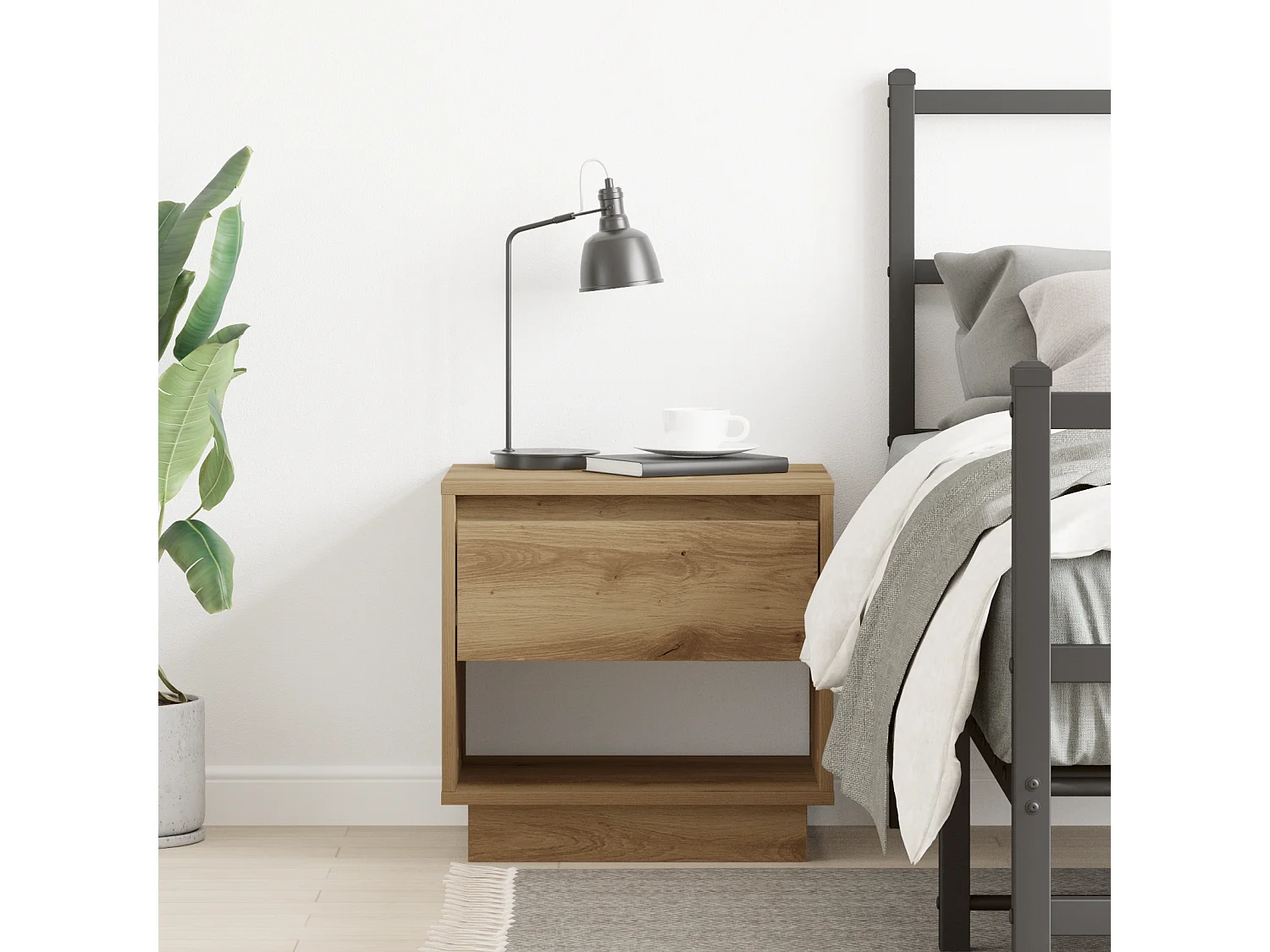 Table de chevet en chêne artisanal 45x34x46 cm en bois d'ingénierie