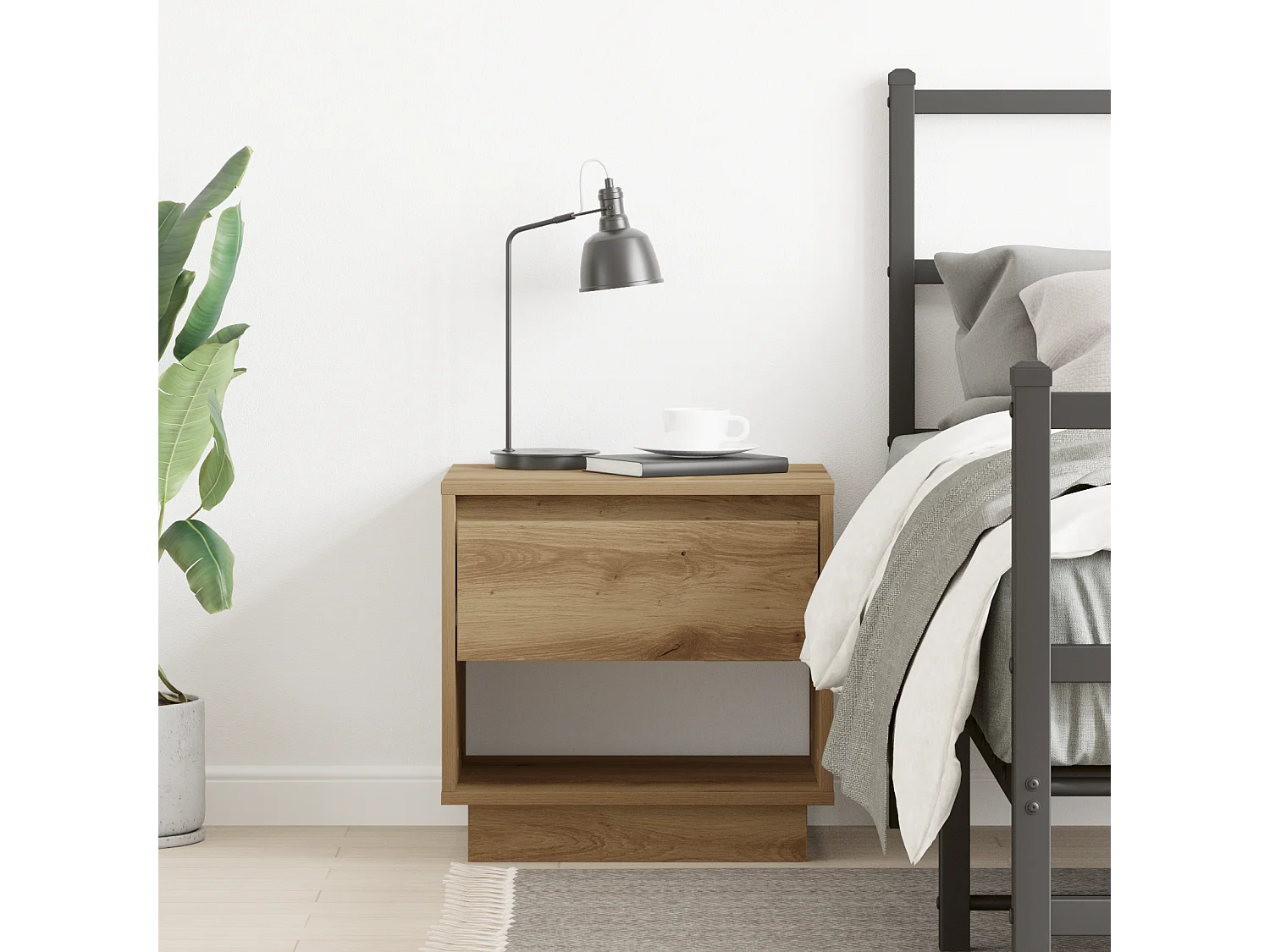 Table de chevet en chêne artisanal 45x34x46 cm en bois d'ingénierie