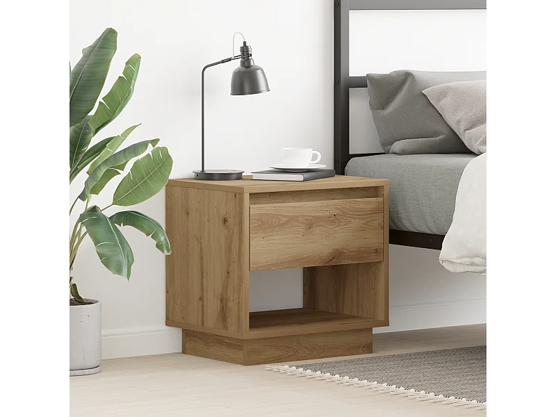 Table de chevet en chêne artisanal 45x34x46 cm en bois d'ingénierie