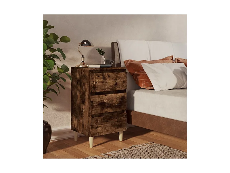 Nachtkastje met massief houten poten Gerookt eikenhout 40x35x69cm