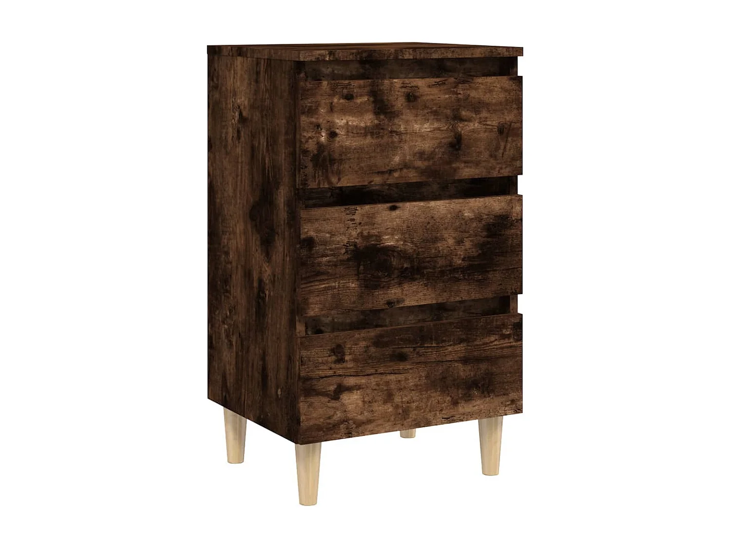 Table de chevet avec pieds en bois solide Chêne fumé 40x35x69cm