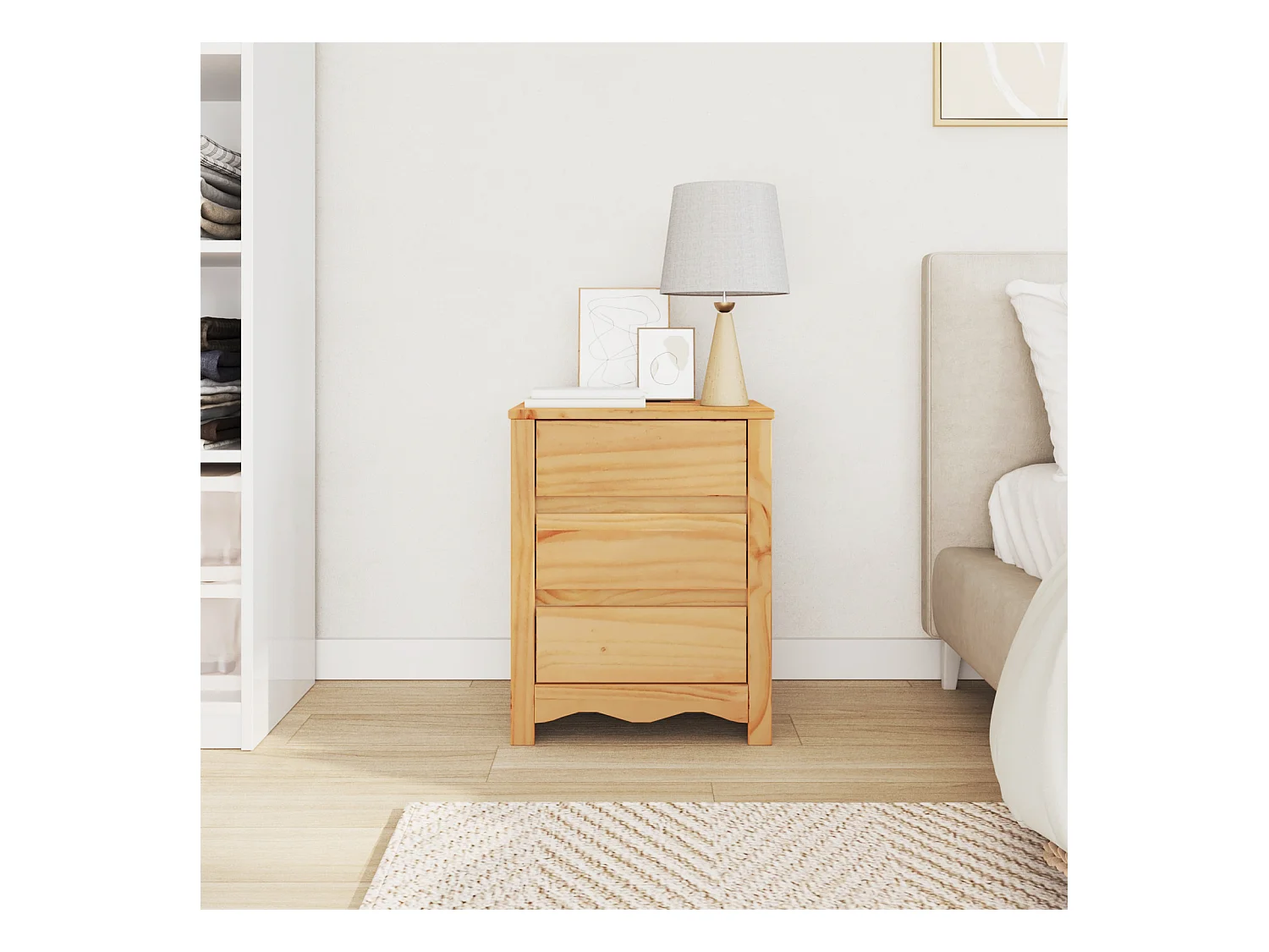 Comodino "DRAMMEN" 45x35x56 cm in legno massello di pino