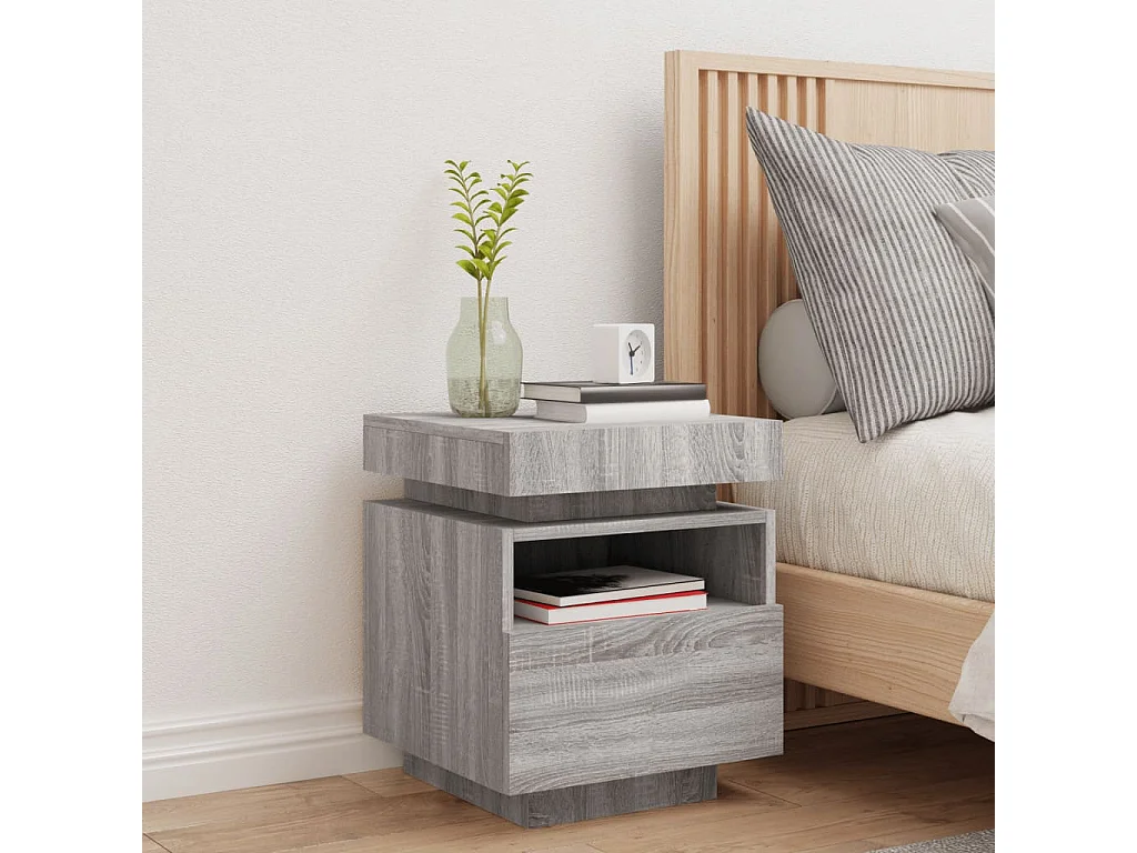 Armoire de chevet avec lumières LED sonoma gris 40x39x48,5 cm
