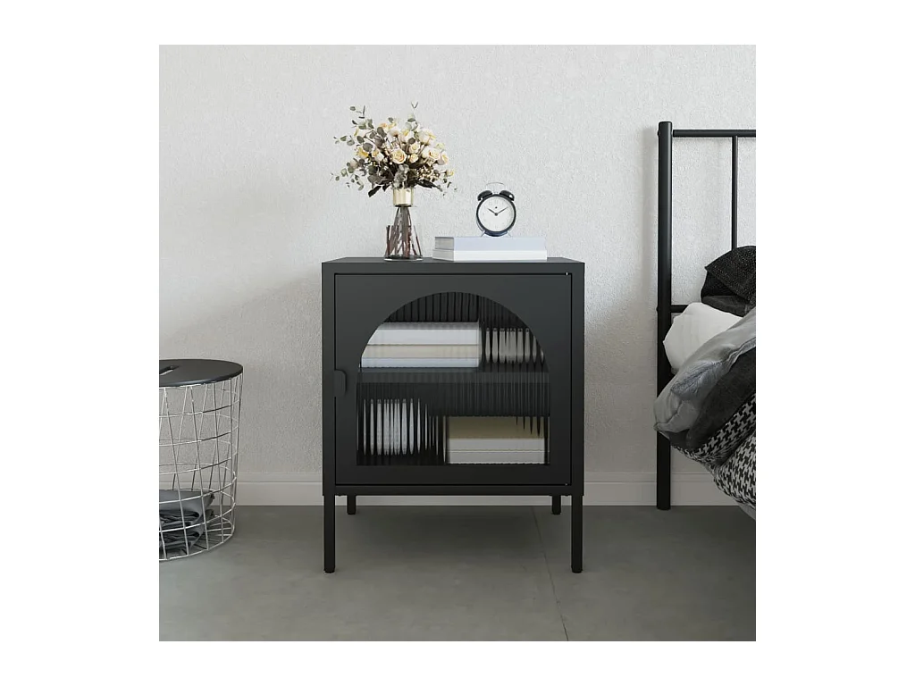 Comodino nero 50x35x60 cm in vetro e acciaio