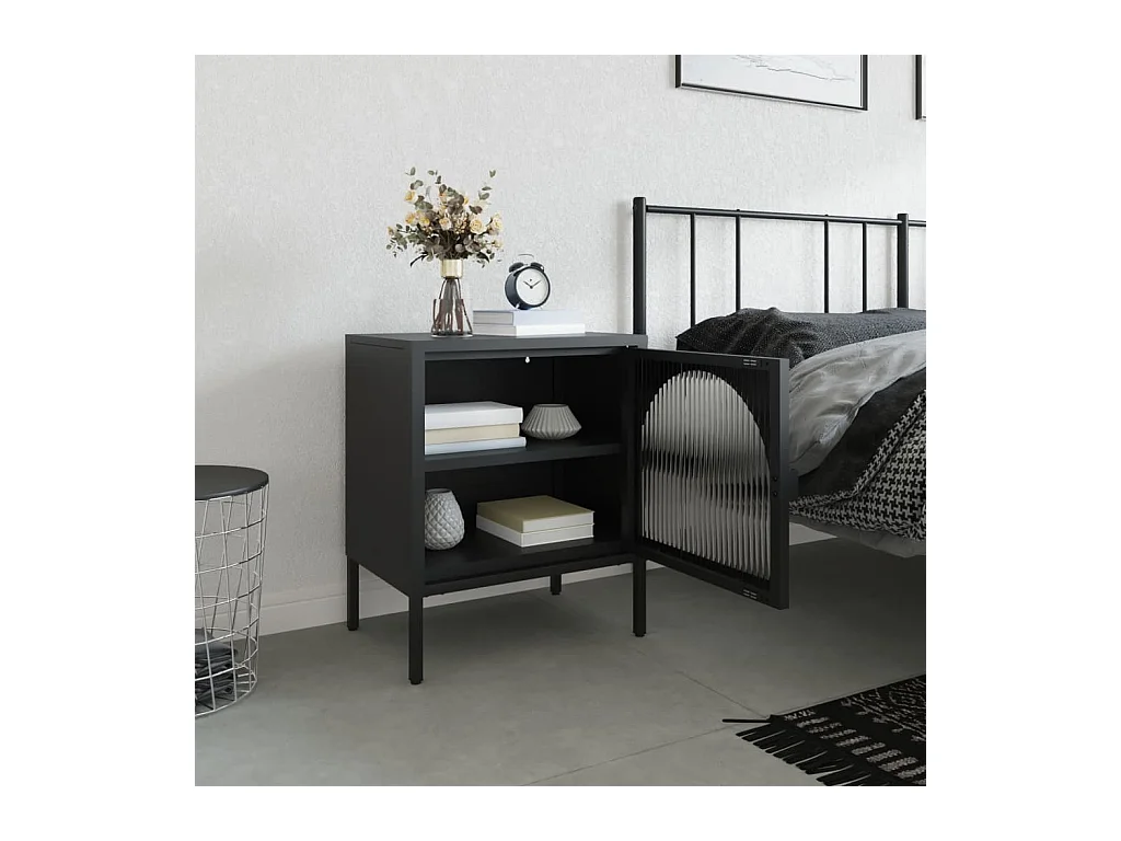Comodino nero 50x35x60 cm in vetro e acciaio