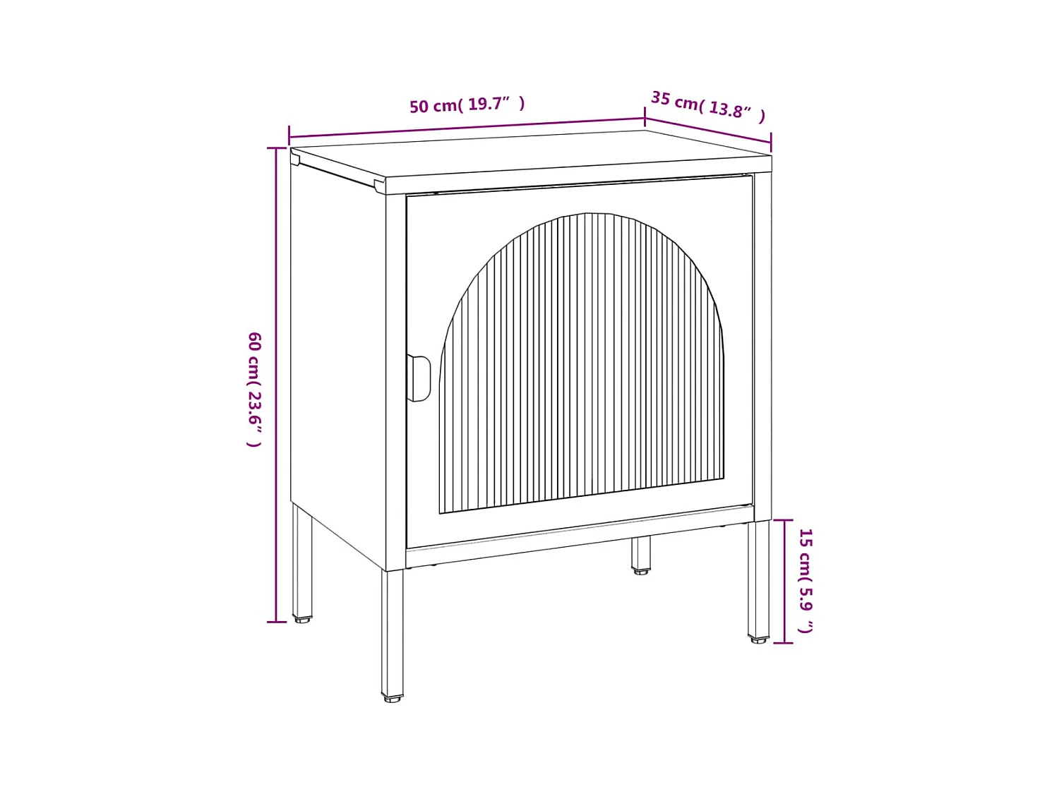 Comodino nero 50x35x60 cm in vetro e acciaio