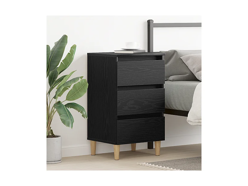 Comodino con gambe in legno di rovere nero 40x35x69 cm