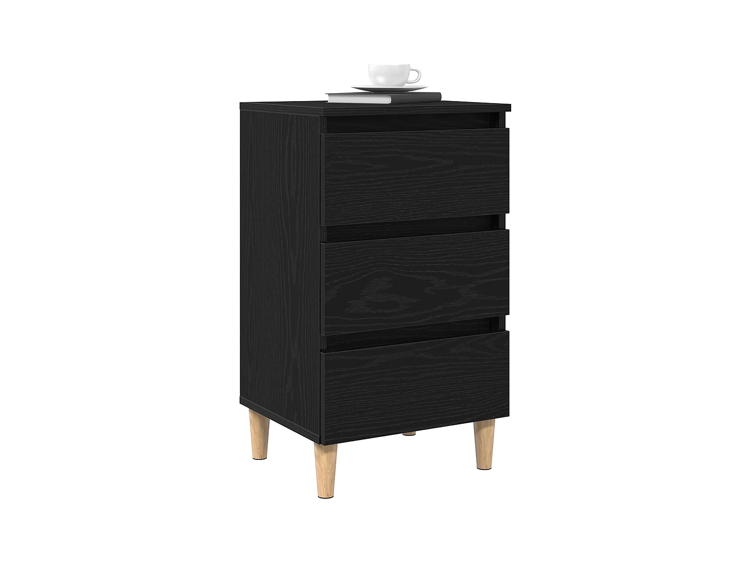 Comodino con gambe in legno di rovere nero 40x35x69 cm