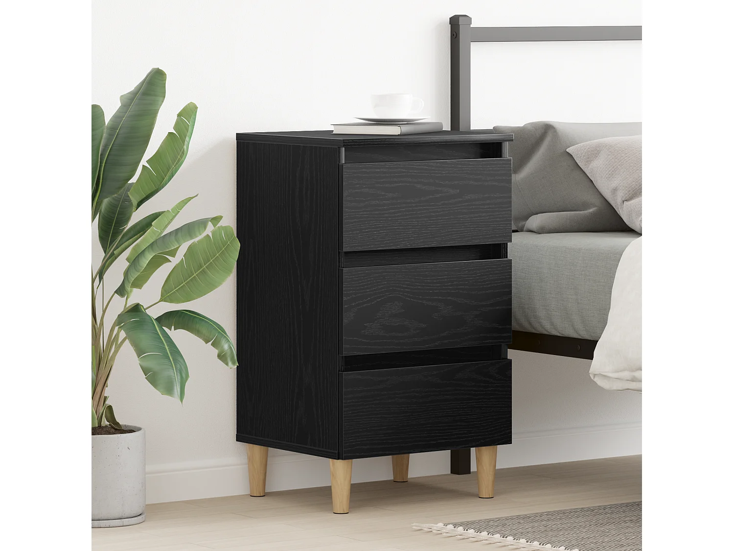 Table de chevet avec pieds en bois chêne noir 40x35x69 cm