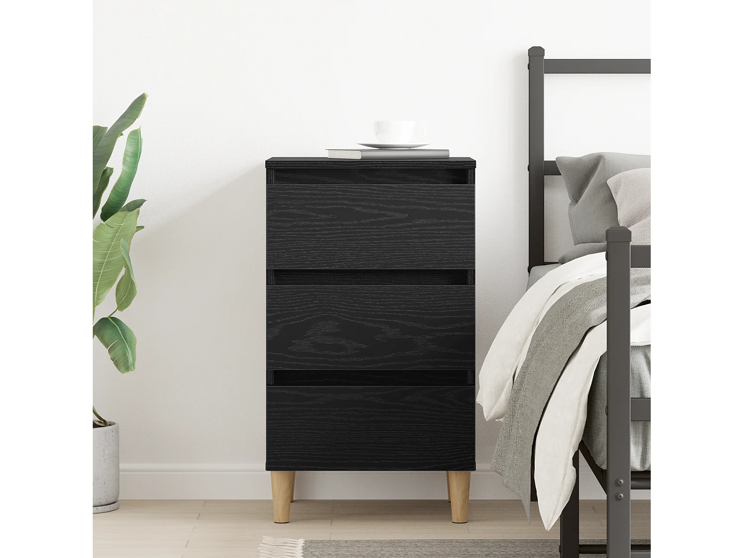Table de chevet avec pieds en bois chêne noir 40x35x69 cm
